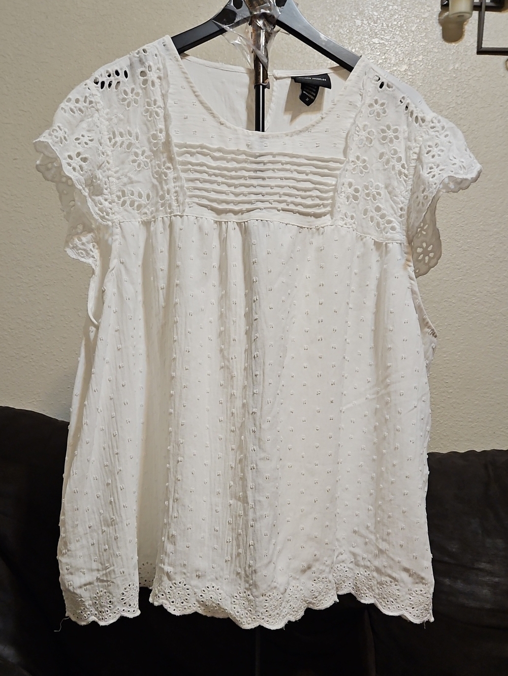 Women's White Eyelet Pintuck Tunic Top